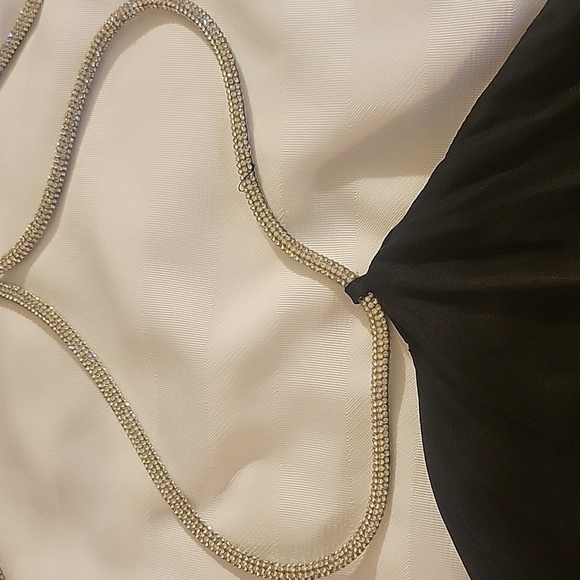 H & M Black Satin Halter with Rhinestone Neck Strap, Size: XL, NWT - Picture 2 of 11